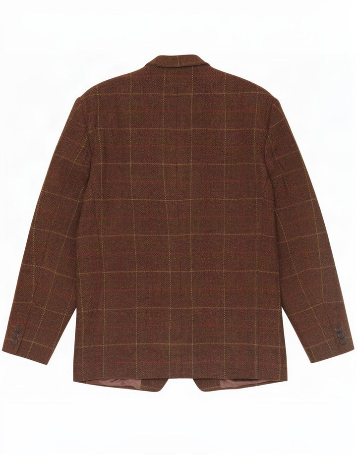 Giacca blazer vintage da uomo a 2 bottoni IT 50 grande lana vergine a quadri marroni