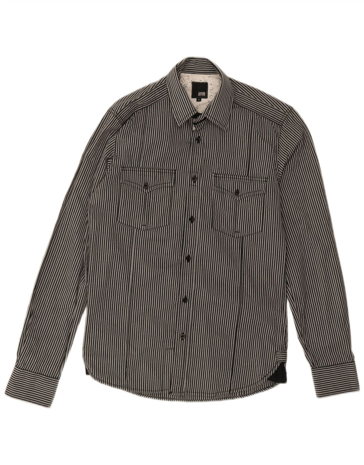 Camicia grafica da uomo Jack & Jones piccola in cotone gessato nero
