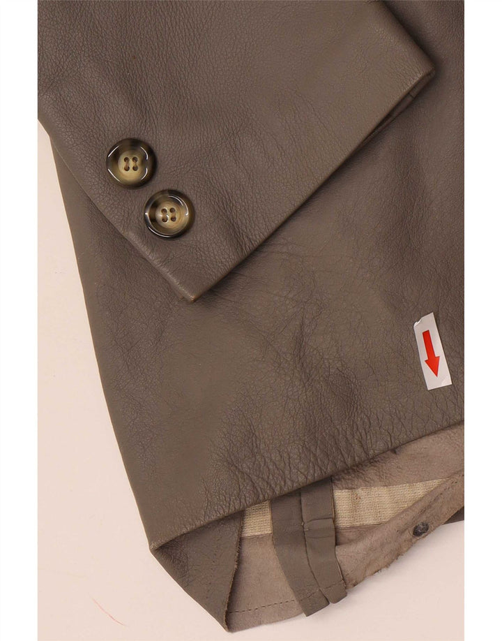 Giacca blazer in pelle vintage da donna a 1 bottone IT 48 XL grigia