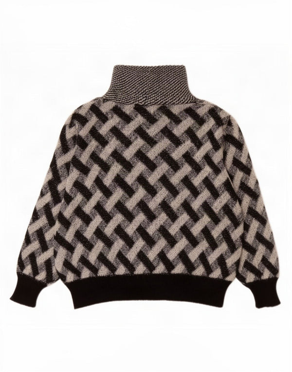 Maglione maglione vintage da donna con collo alto UK 16 grande motivo a quadri neri