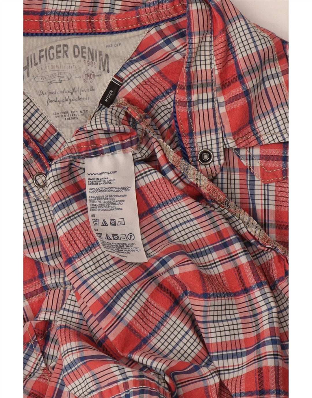 Camicia grafica da uomo Hilfiger Denim in cotone a quadri rossi medi