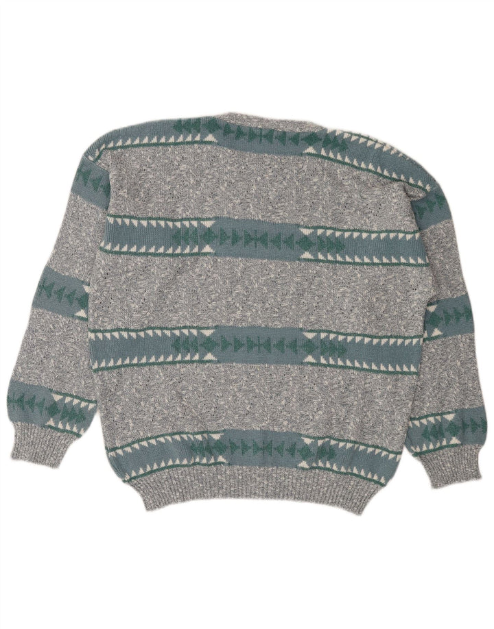 Maglione girocollo da uomo vintage IT 50 Cotone geometrico grigio medio