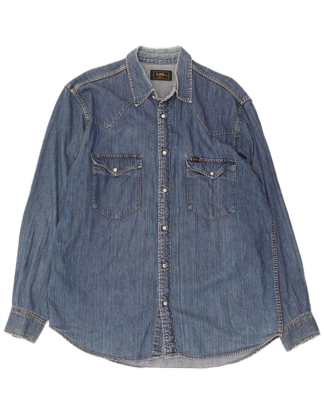 Camicia in denim da uomo Lee grande in cotone blu