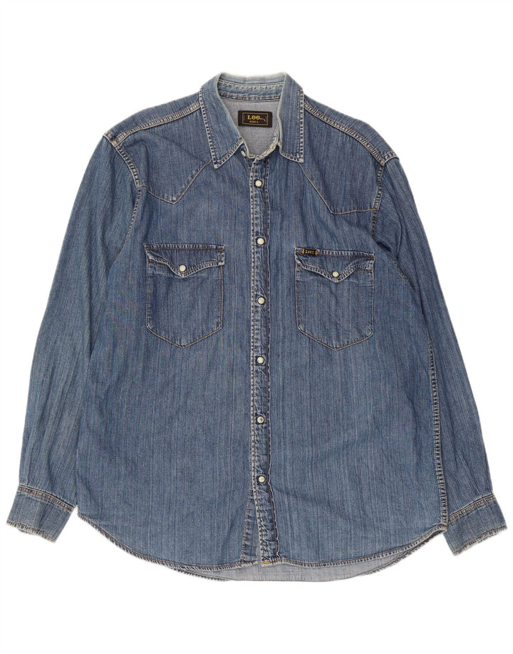 Camicia in denim da uomo Lee grande in cotone blu