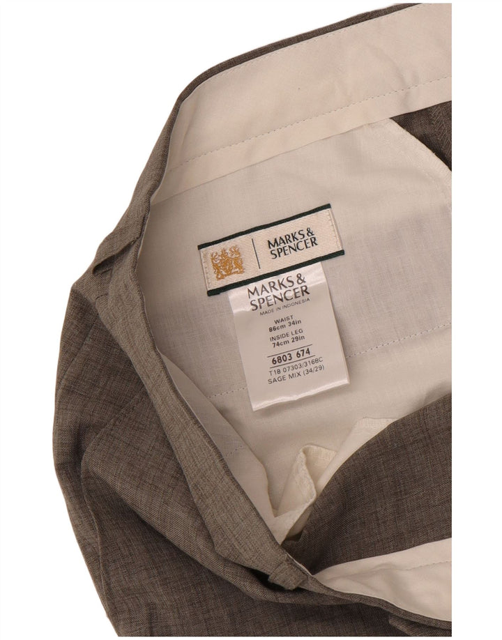 Pantaloni da abito dritti da uomo Marks & Spencer W34 L27 poliestere grigio