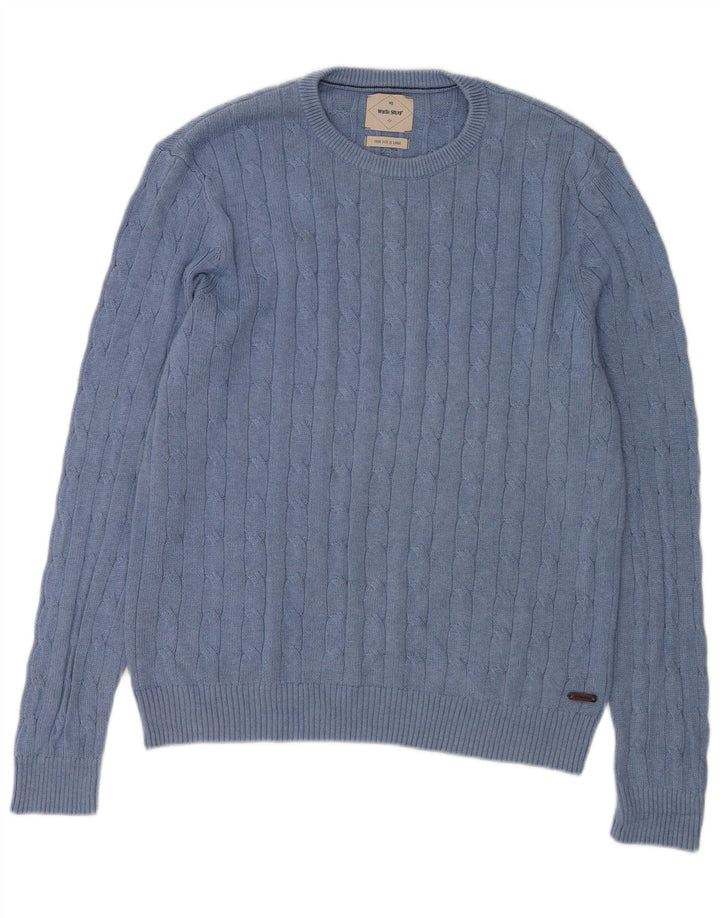 WHITE STUFF Maglione da uomo girocollo grande in cotone blu