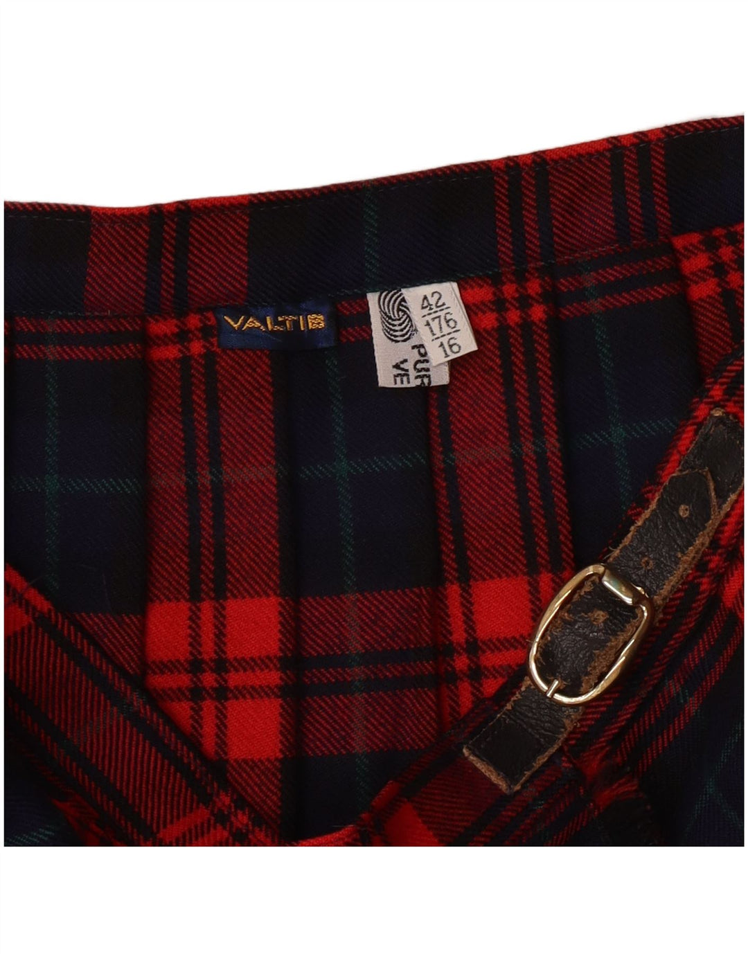 Gonna a pieghe vintage da donna a coltello IT 42 Media W28 Lana vergine a quadri rossi