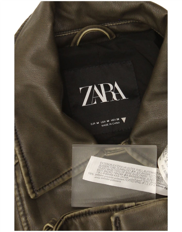 Giacca da motociclista in ecopelle corta da donna Zara UK 14 Poliestere verde medio