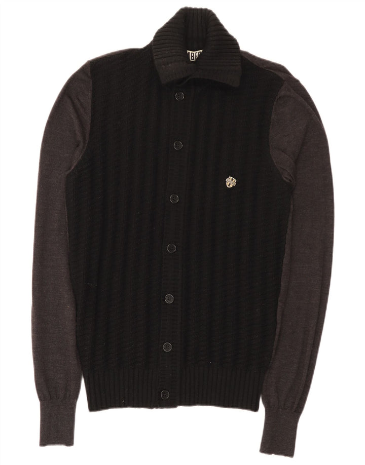 Bikkembergs Maglione cardigan da uomo in lana color block medio nero
