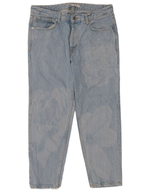 Jeans corti da uomo Zara lavaggio acido EU 42 Large W32 L26 Blu floreale