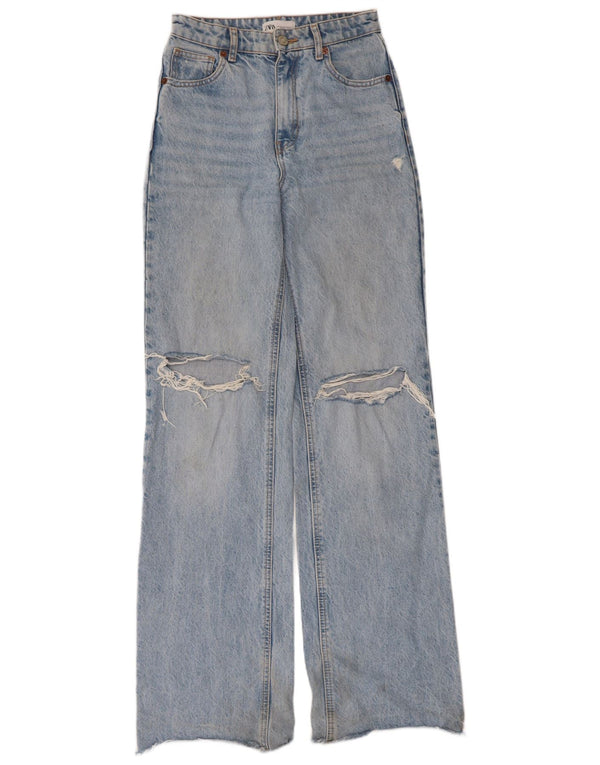 Jeans Zara da donna a gamba larga effetto invecchiato EU 34 2XS W24 L34 cotone blu