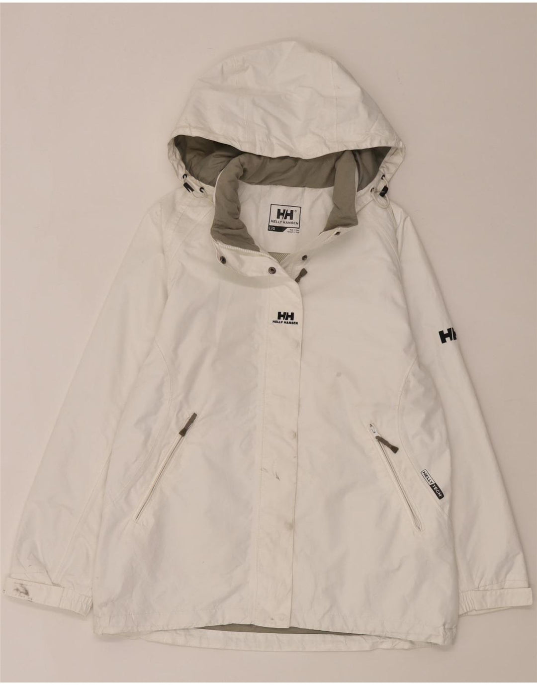 Giacca antipioggia con cappuccio da donna Helly Hansen UK 16 grande poliestere bianco