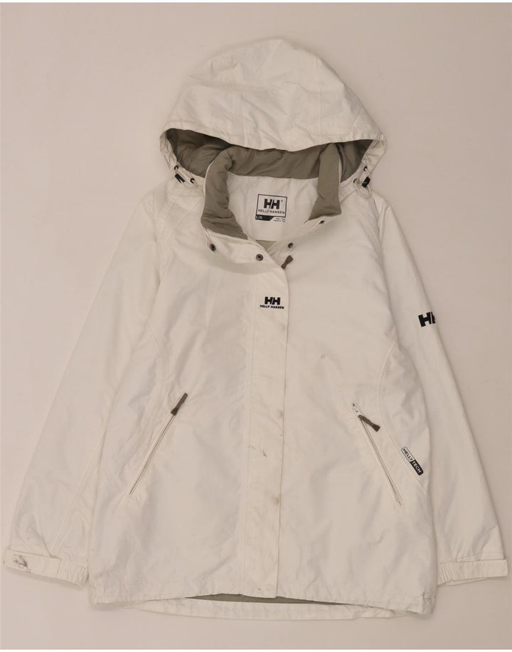 Giacca antipioggia con cappuccio da donna Helly Hansen UK 16 grande poliestere bianco