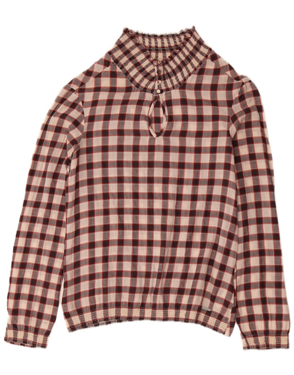 Camicetta a maniche lunghe da donna Woolrich Top UK 14 Cotone a quadretti bordeaux medio