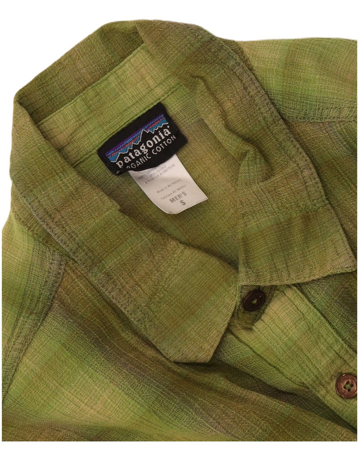 Patagonia Camicia a maniche corte da uomo in cotone a quadri verdi piccoli