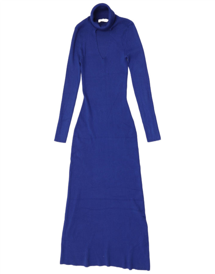 Vestito lungo a maniche lunghe da donna Zara UK 12 Viscosa blu medio