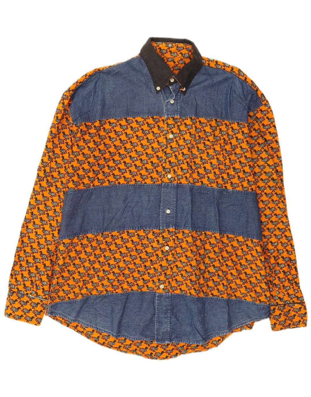 Camicia vintage da uomo con motivo astratto 2XL color block arancione
