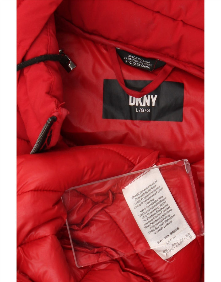 Cappotto imbottito con cappuccio da donna Dkny UK 16 grande poliestere rosso