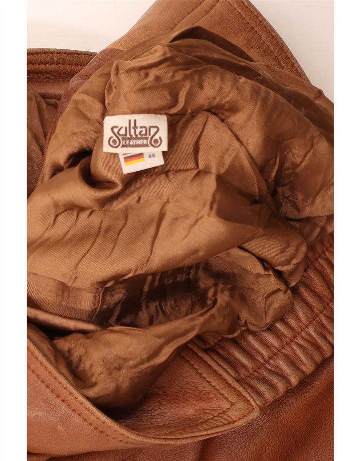 Giacca bomber in pelle vintage da uomo vestibilità ampia EU 46 piccola marrone
