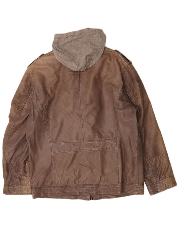 Giacca in pelle con cappuccio da uomo Engbers UK 40 grande marrone