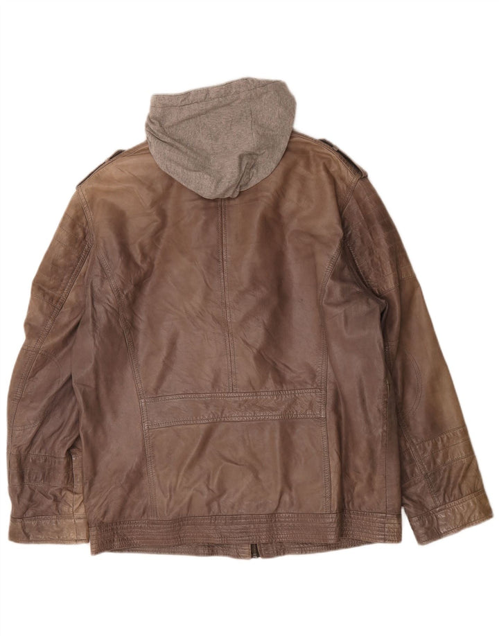 Giacca in pelle con cappuccio da uomo Engbers UK 40 grande marrone
