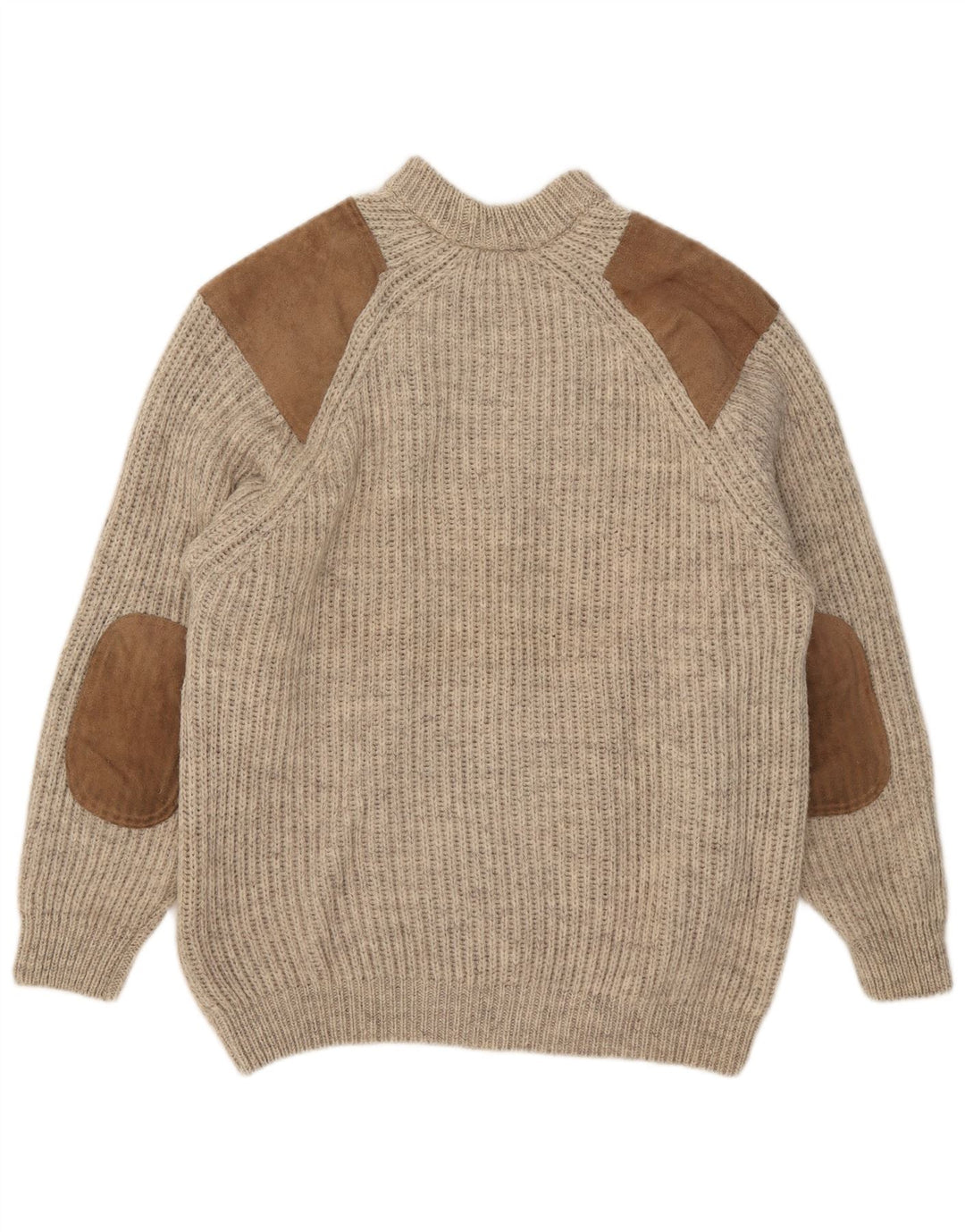 Maglione vintage da uomo con collo alto e lana color block beige grande