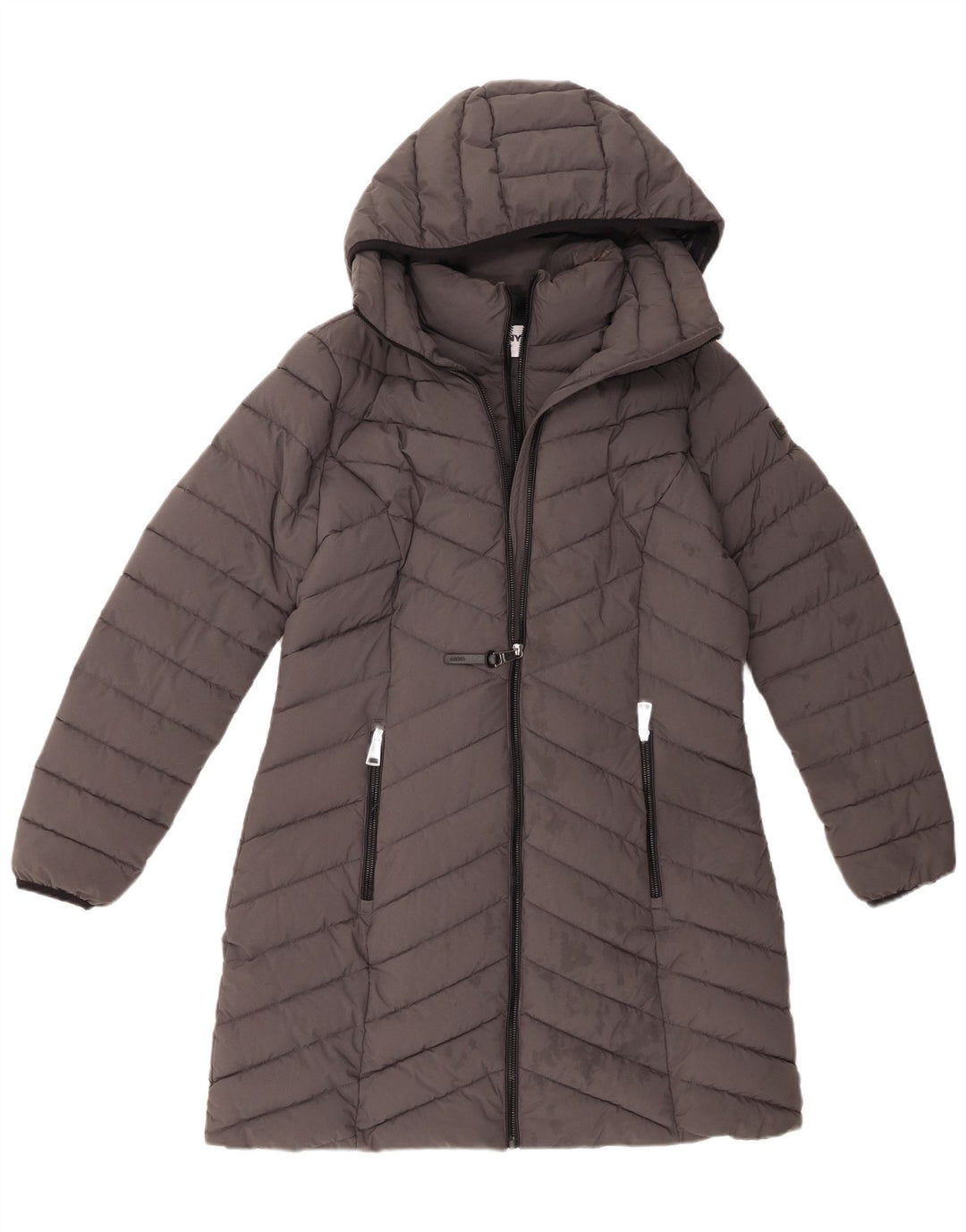 Cappotto imbottito con cappuccio da donna Dkny UK 14 Poliestere grigio medio