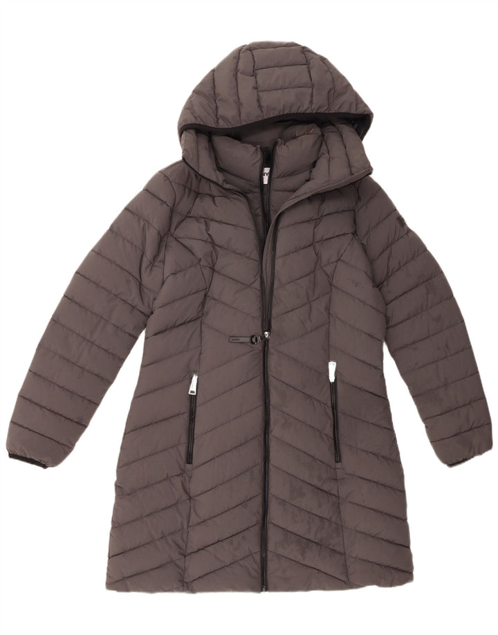 Cappotto imbottito con cappuccio da donna Dkny UK 14 Poliestere grigio medio