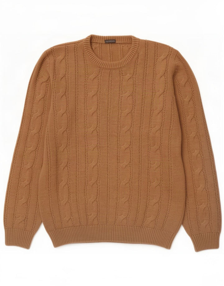 Maglione maglione girocollo da uomo vintage in acrilico marrone medio
