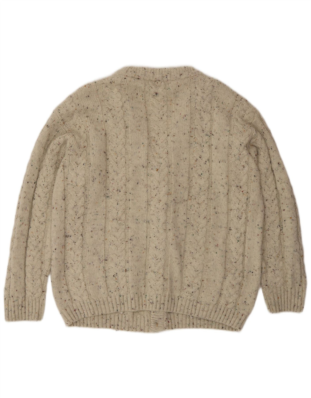 Maglione cardigan da uomo vintage in lana screziata beige grande