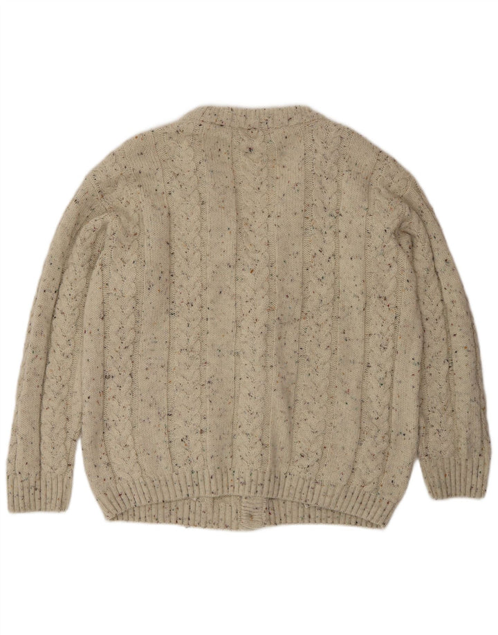 Maglione cardigan da uomo vintage in lana screziata beige grande