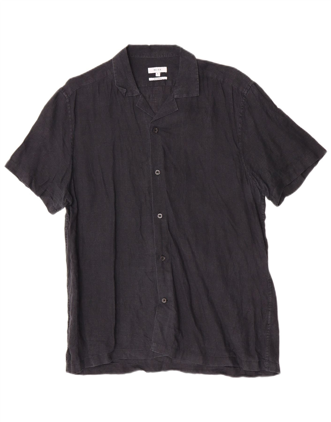 Camicia Reiss da uomo a maniche corte, vestibilità regolare, grande, in lino blu navy