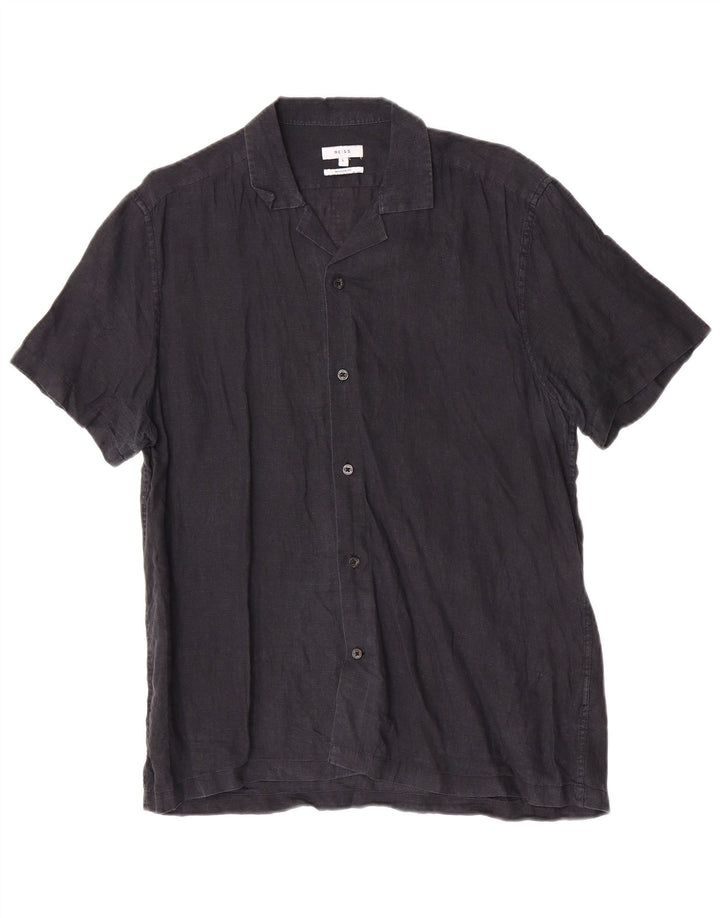 Camicia Reiss da uomo a maniche corte, vestibilità regolare, grande, in lino blu navy