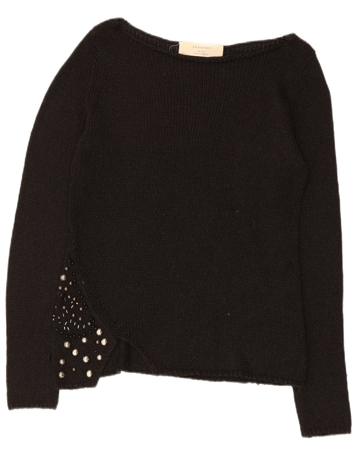 Maglione maglione con scollo a barca da donna Zara UK 12 medio nero