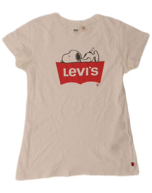 T-shirt grafica da donna Levi's Top UK 12 cotone bianco medio