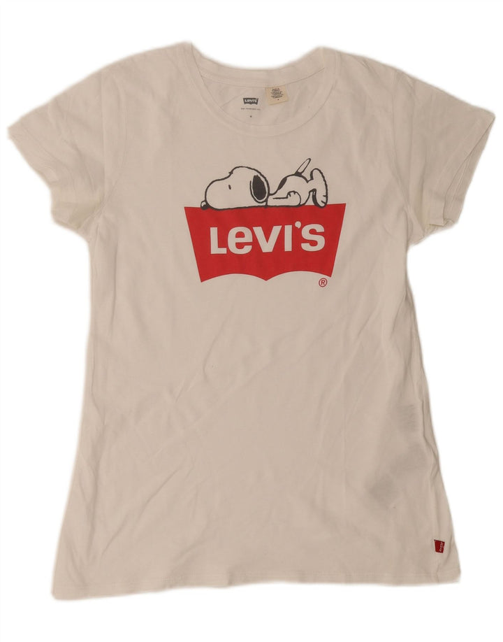 T-shirt grafica da donna Levi's Top UK 12 cotone bianco medio