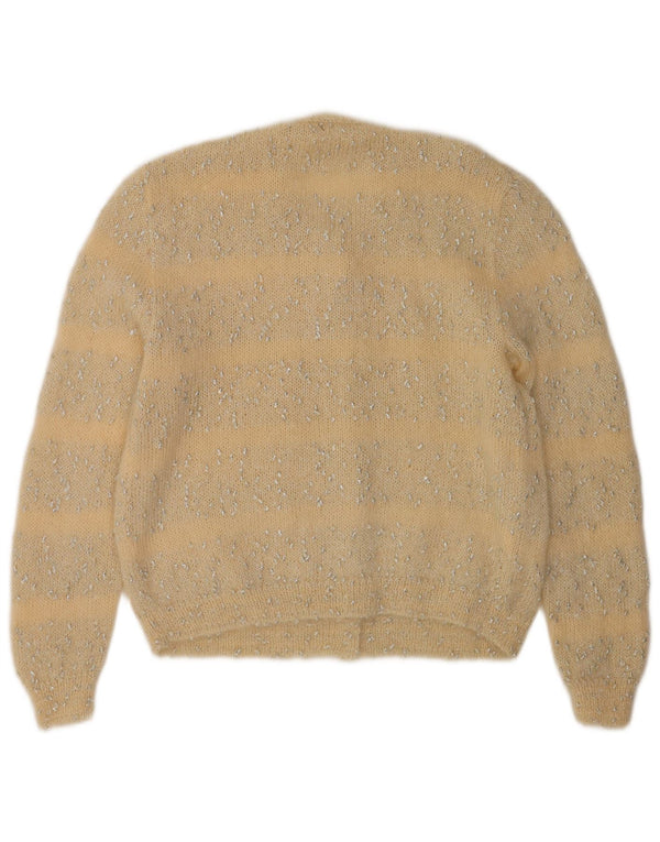 Maglione cardigan da donna vintage UK 16 grandi strisce gialle