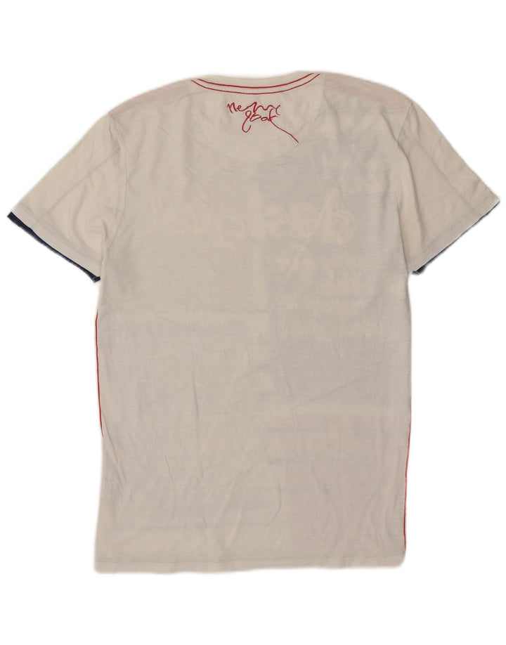Desigual T-shirt grafica da uomo Top Small in cotone color block bianco