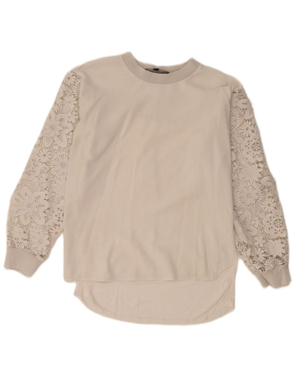 French Connection Top oversize da donna a maniche lunghe UK 8 piccolo floreale bianco