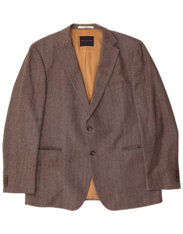 Giacca blazer a 2 bottoni da uomo Tommy Hilfiger IT 56 3XL lana a spina di pesce grigia
