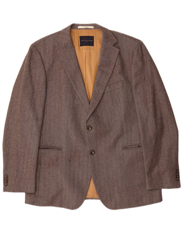 Giacca blazer a 2 bottoni da uomo Tommy Hilfiger IT 56 3XL lana a spina di pesce grigia