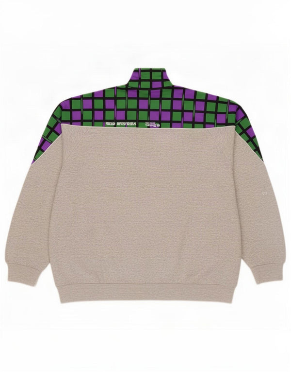 Felpa vintage da uomo con zip grafica e collo maglione 2XL grigio color block