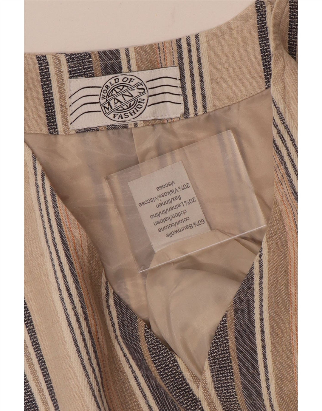 Gilet vintage da uomo grande in cotone a righe beige