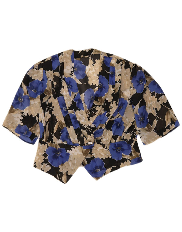 Giacca blazer vintage da donna a maniche corte UK 14 grande floreale blu