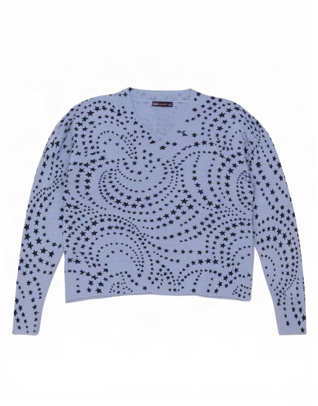 Maglione da donna con scollo a V con motivo astratto Marks & Spencer UK 20 2XL Blu
