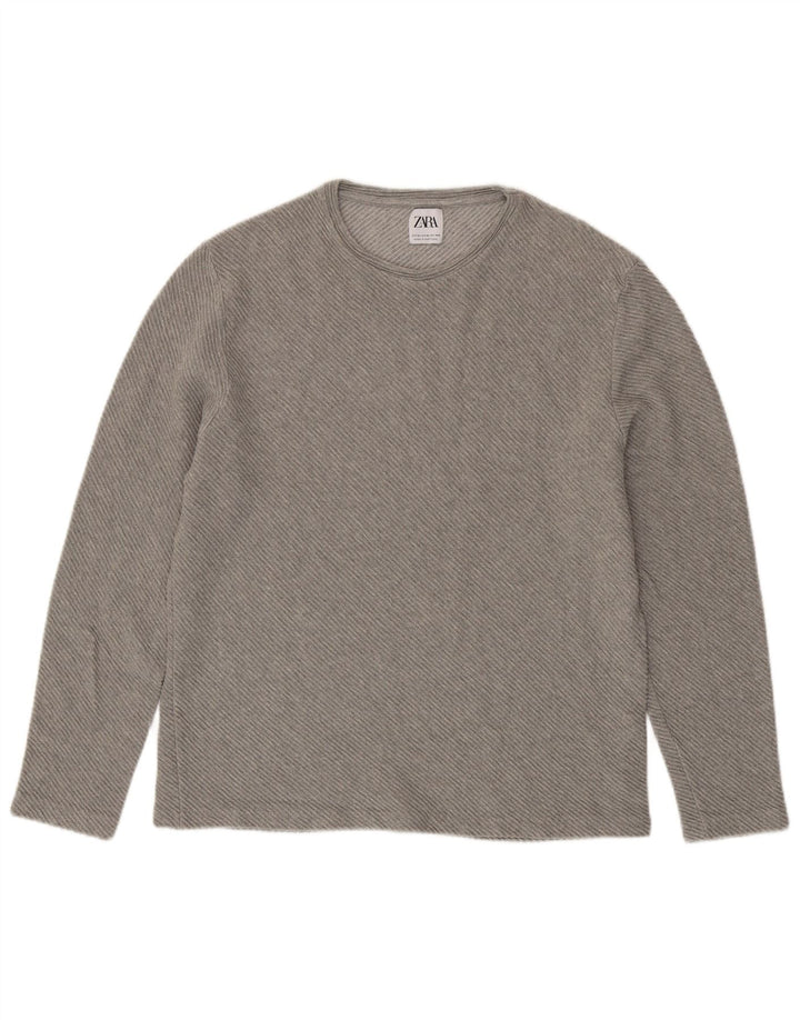 Top Zara da donna a maniche lunghe UK 18 XL cotone grigio