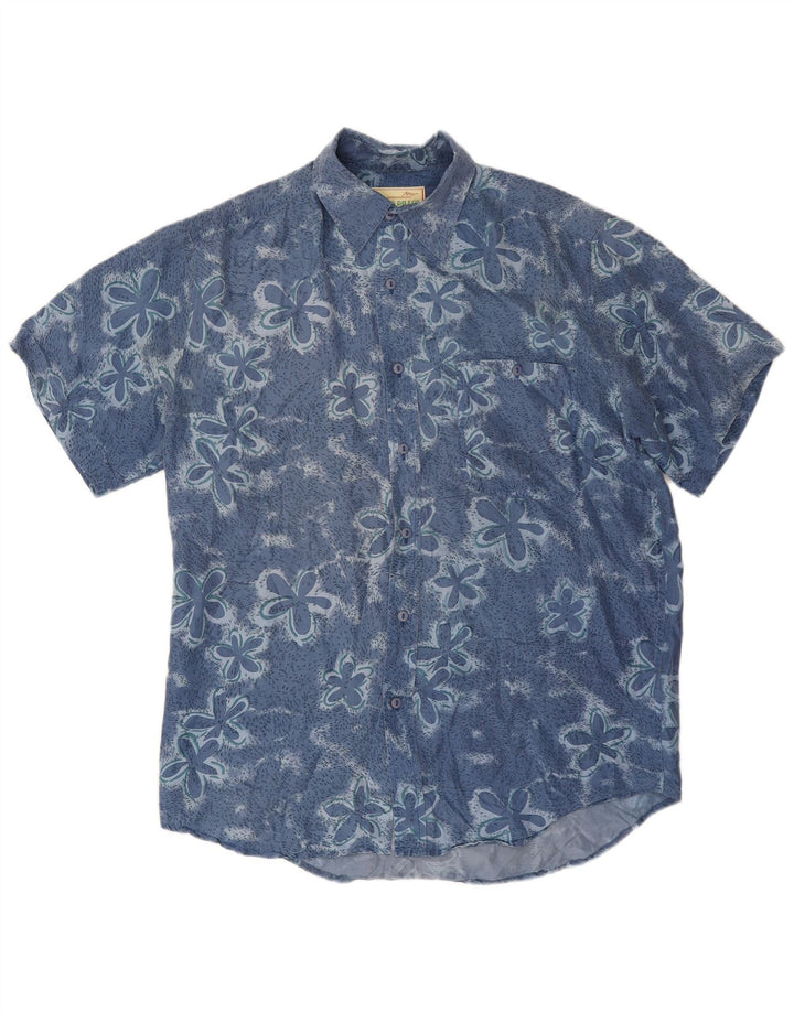 Camicia a maniche corte da uomo James Dillon piccola seta floreale blu