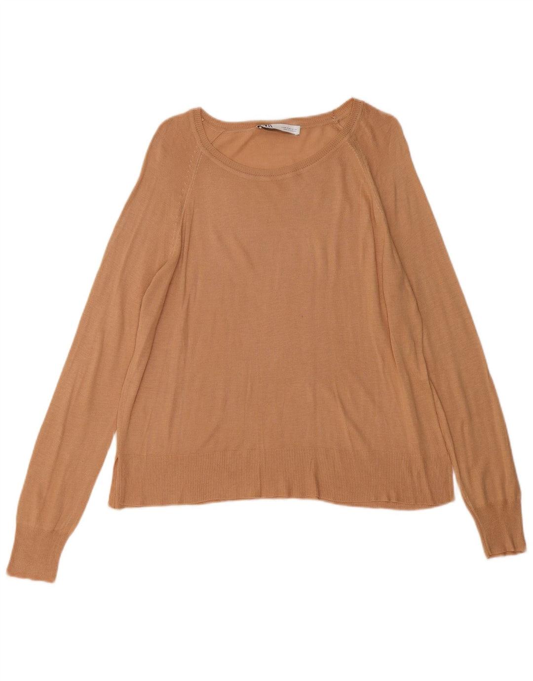 ZARA Maglione da Donna con Scollo a Barca UK 14 Beige Medio