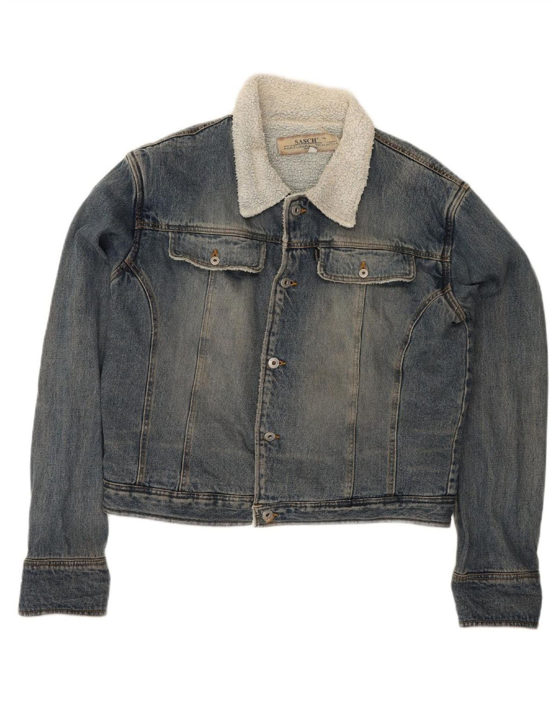 SASCH Mens Denim Sherpa Jacket UK 42 XL Blue Cotton Vintage Sasch and Second-Hand Sasch from Messina Hembry 