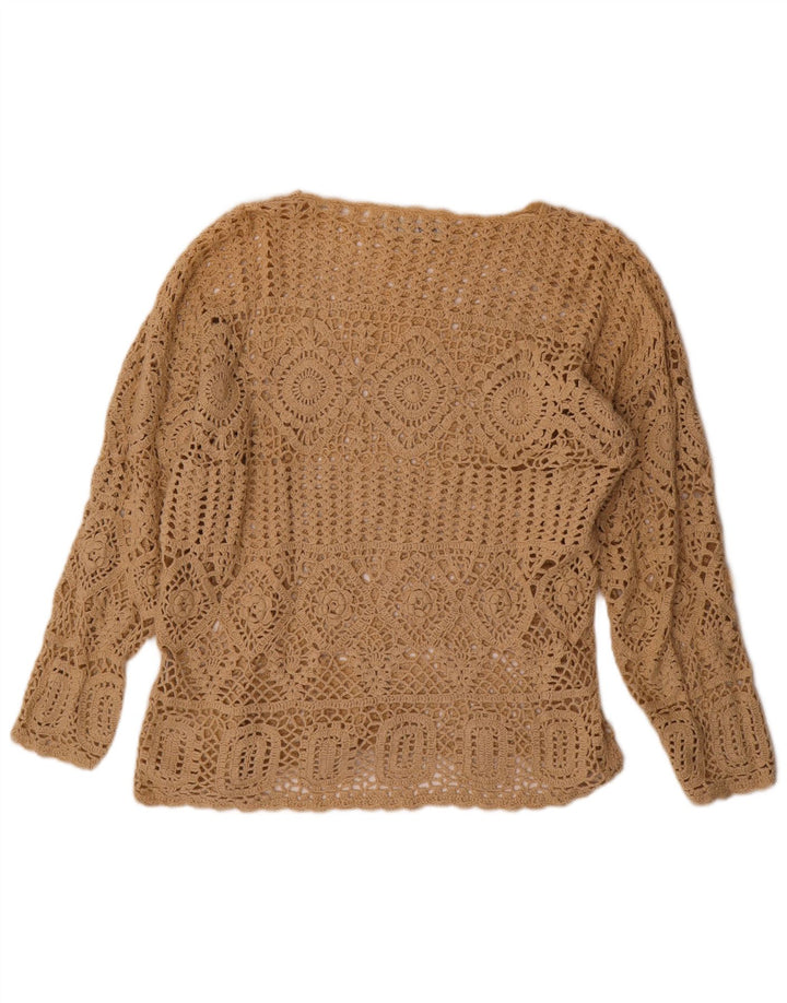 Maglione maglione oversize con scollo a barca da donna VINTAGE UK 10 piccolo beige